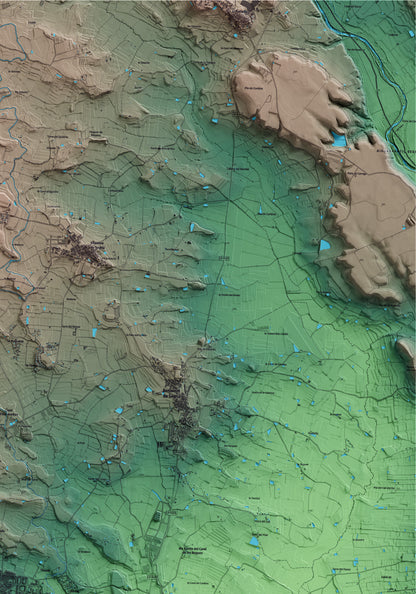Mapa artístico del relieve de Torrefarrera, al Segrià, con 15 km de entorno y base topográfica ICGC. Detalle de la zona superior derecha.