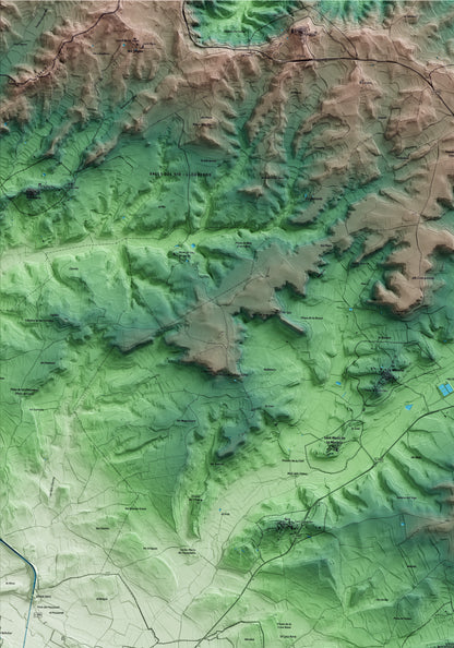 Mapa artístico del relieve de Torrefeta i Florejacs, a la Segarra, con 15 km de entorno y base topográfica ICGC. Detalle de la zona superior izquierda.