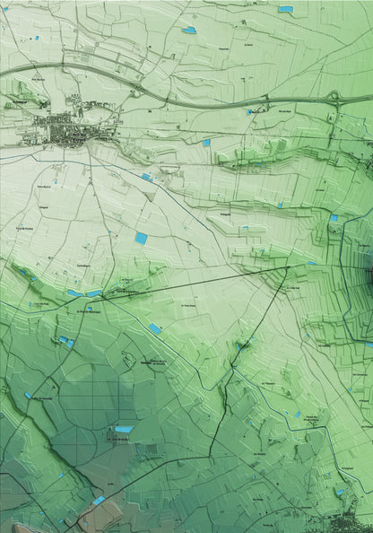 Mapa artístico del relieve de Torregrossa, en el Pla d'Urgell, con 15 km de entorno y base topográfica ICGC. Detalle de la zona superior izquierda.