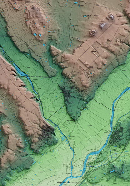 Mapa artístico del relieve de Torrelameu, a la Noguera, con 15 km de entorno y base topográfica ICGC. Detalle de la zona central.