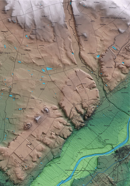 Mapa artístico del relieve de Torrelameu, a la Noguera, con 15 km de entorno y base topográfica ICGC. Detalle de la zona superior derecha.