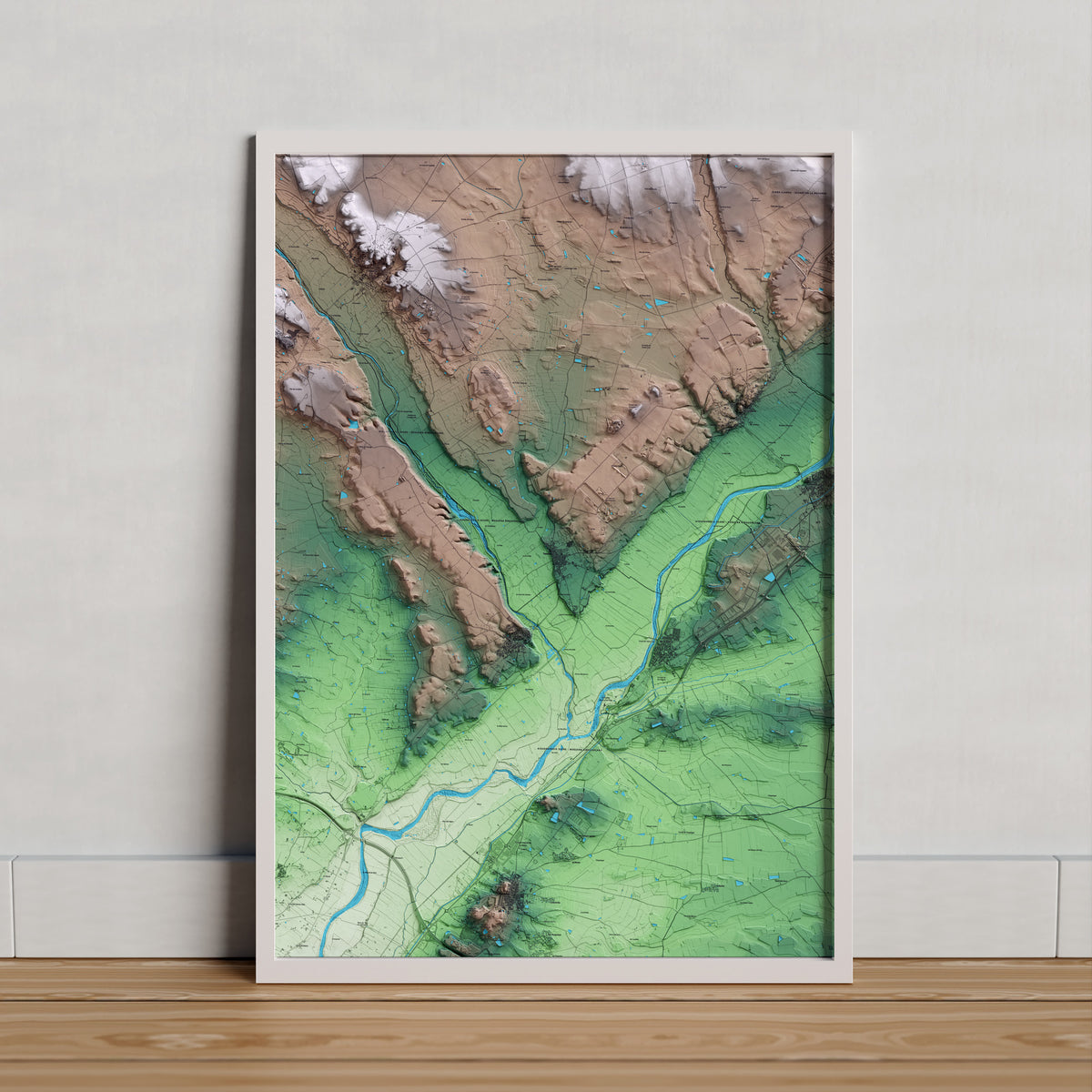 Mapa artístico del relieve de Torrelameu, a la Noguera, con 15 km de entorno y base topográfica ICGC. Presentación enmarcada.