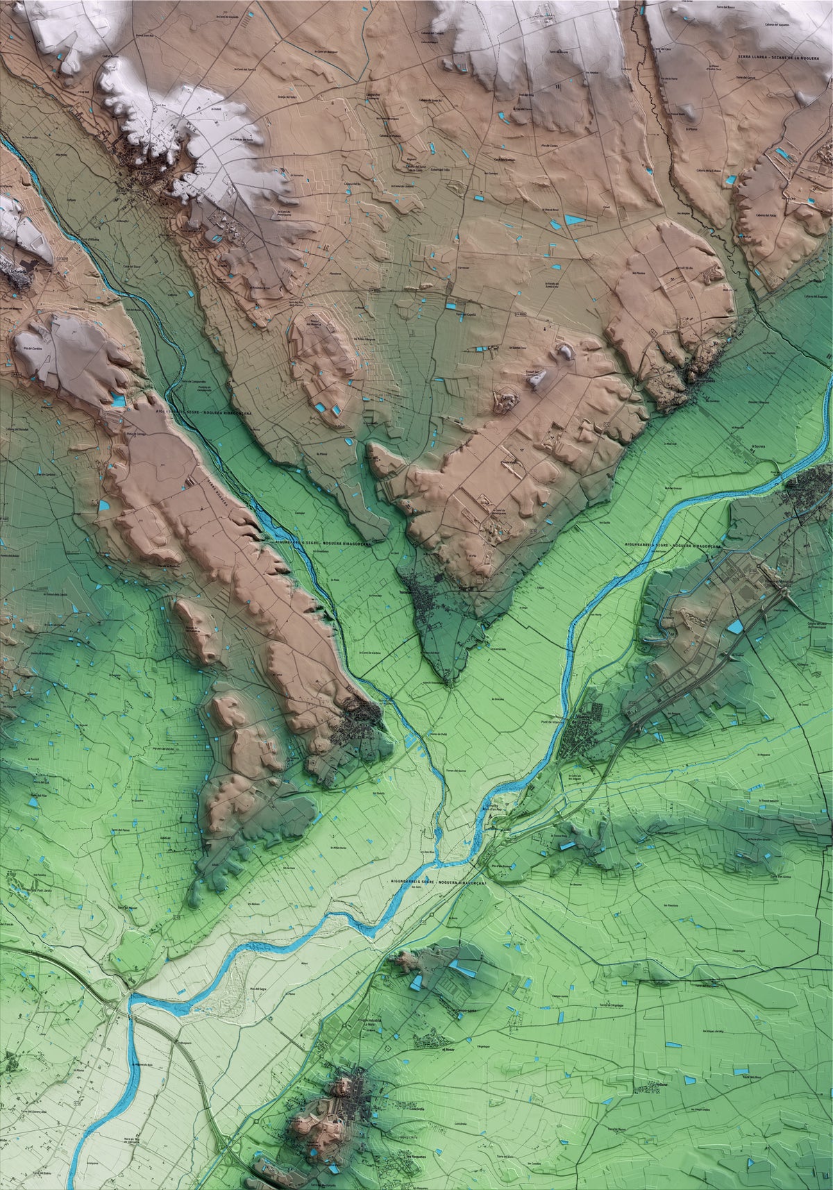 Mapa artístico del relieve de Torrelameu, a la Noguera, con 15 km de entorno y base topográfica ICGC