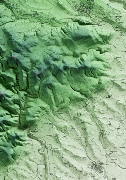 Mapa artístico del relieve de Torrelles de Foix, al Alt Penedès, con 15 km de entorno y base topográfica ICGC. Detalle de la zona inferior derecha.