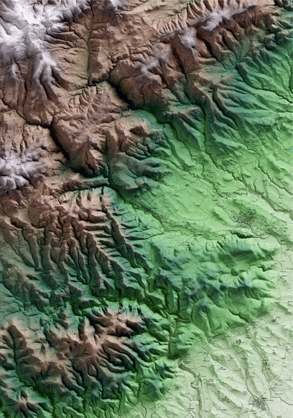Mapa artístico del relieve de Torrelles de Foix, al Alt Penedès, con 15 km de entorno y base topográfica ICGC