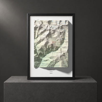 Mapa de relieve de Torreneules, 2713 m, Ripollès, lámina 100 Cims de Trobart. Presentación enmarcada. 21 × 30 cm.