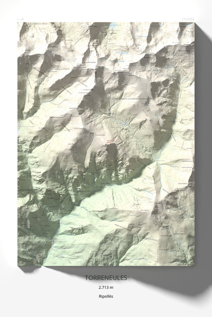 Mapa de relieve de Torreneules, 2713 m, Ripollès, lámina 100 Cims de Trobart 61 × 91 cm.