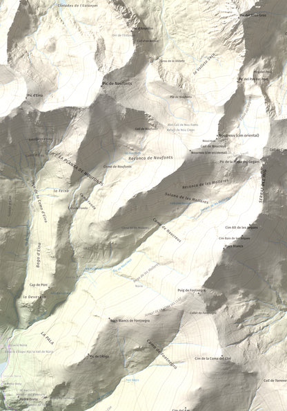 Mapa de relieve de Torreneules, 2713 m, Ripollès, lámina 100 Cims de Trobart. Detalle de la zona superior izquierda. 70 × 100 cm.