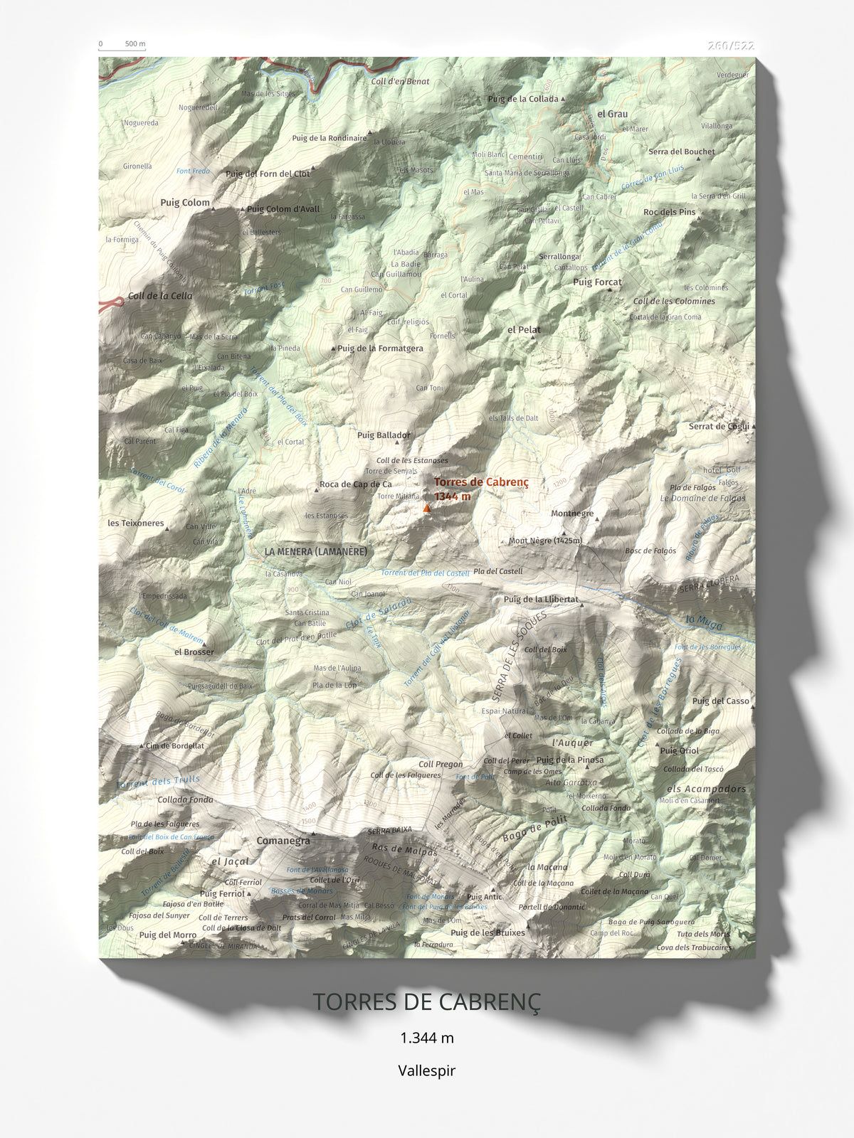 Mapa de relieve de Torres de Cabrenç, 1344 m, Vallespir, lámina 100 Cims de Trobart 30 × 40 cm.