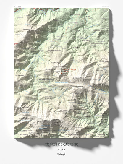 Mapa de relieve de Torres de Cabrenç, 1344 m, Vallespir, lámina 100 Cims de Trobart 30 × 40 cm.