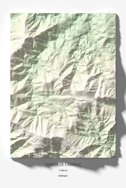 Mapa de relieve de Torres de Cabrenç, 1344 m, Vallespir, lámina 100 Cims de Trobart 61 × 91 cm.