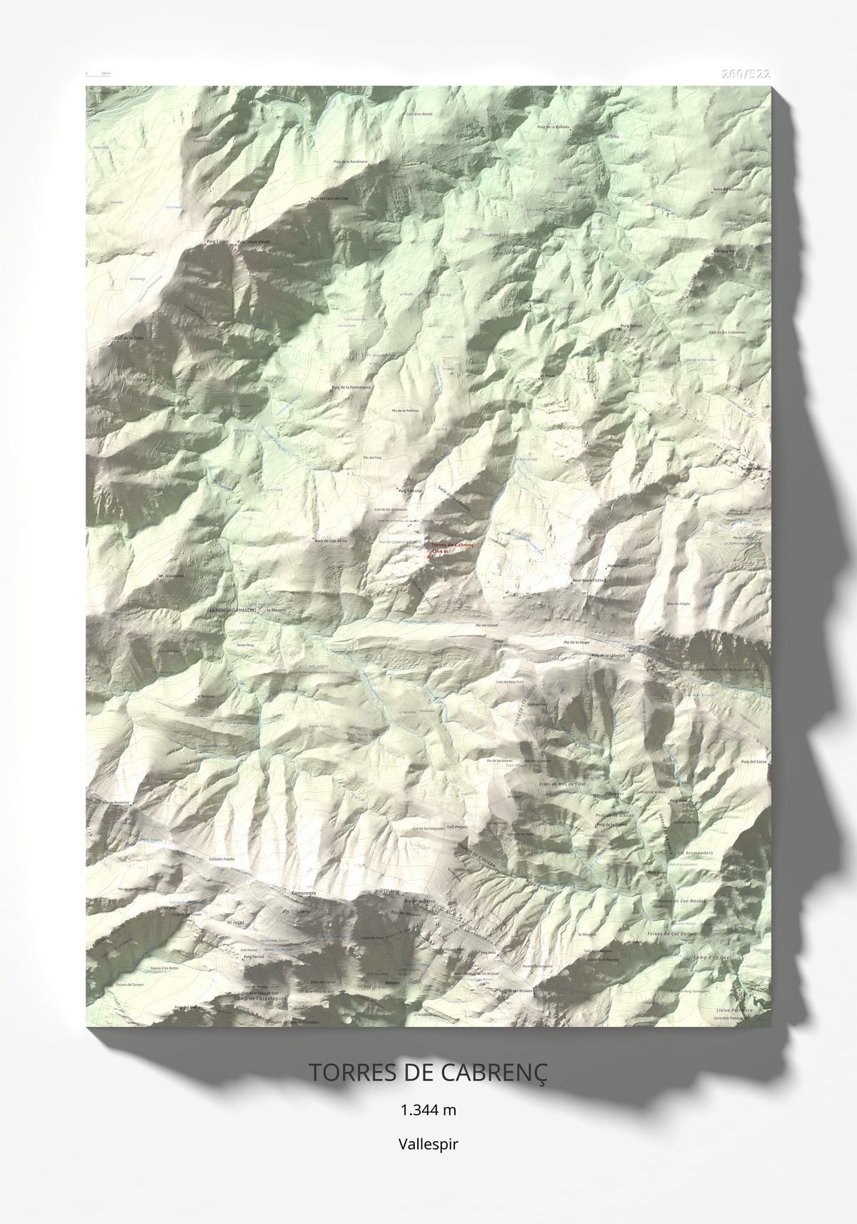 Mapa de relieve de Torres de Cabrenç, 1344 m, Vallespir, lámina 100 Cims de Trobart 70 × 100 cm.