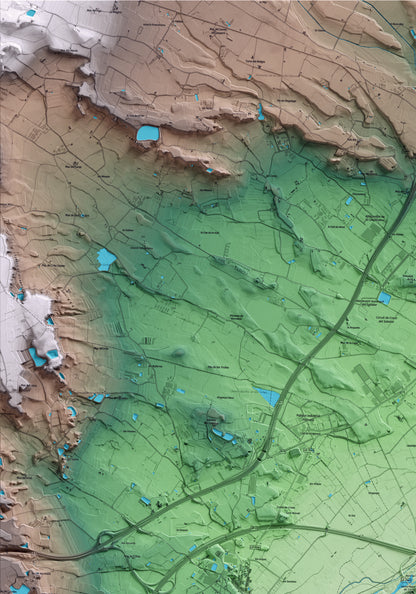 Mapa artístico del relieve de Torres de Segre, al Segrià, con 15 km de entorno y base topográfica ICGC. Detalle de la zona superior izquierda.
