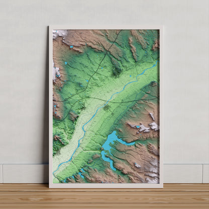 Mapa artístico del relieve de Torres de Segre, al Segrià, con 15 km de entorno y base topográfica ICGC. Presentación enmarcada.