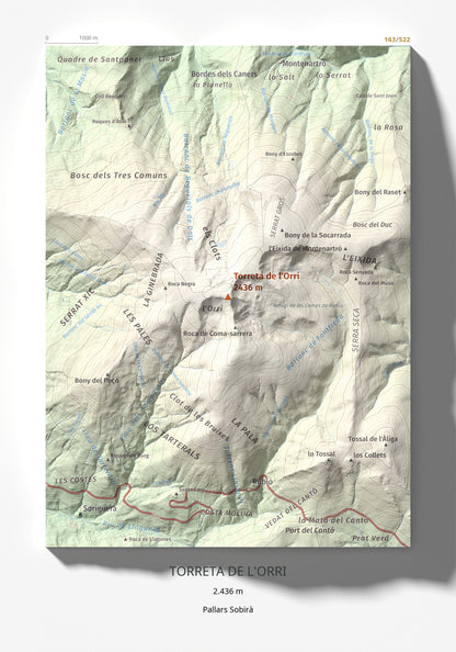 Mapa de relieve de Torreta de l'Orri, 2436 m, Pallars Sobirà, lámina 100 Cims de Trobart 21 × 30 cm.
