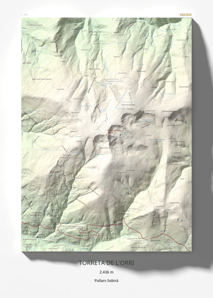 Mapa de relieve de Torreta de l'Orri, 2436 m, Pallars Sobirà, lámina 100 Cims de Trobart 50 × 70 cm.