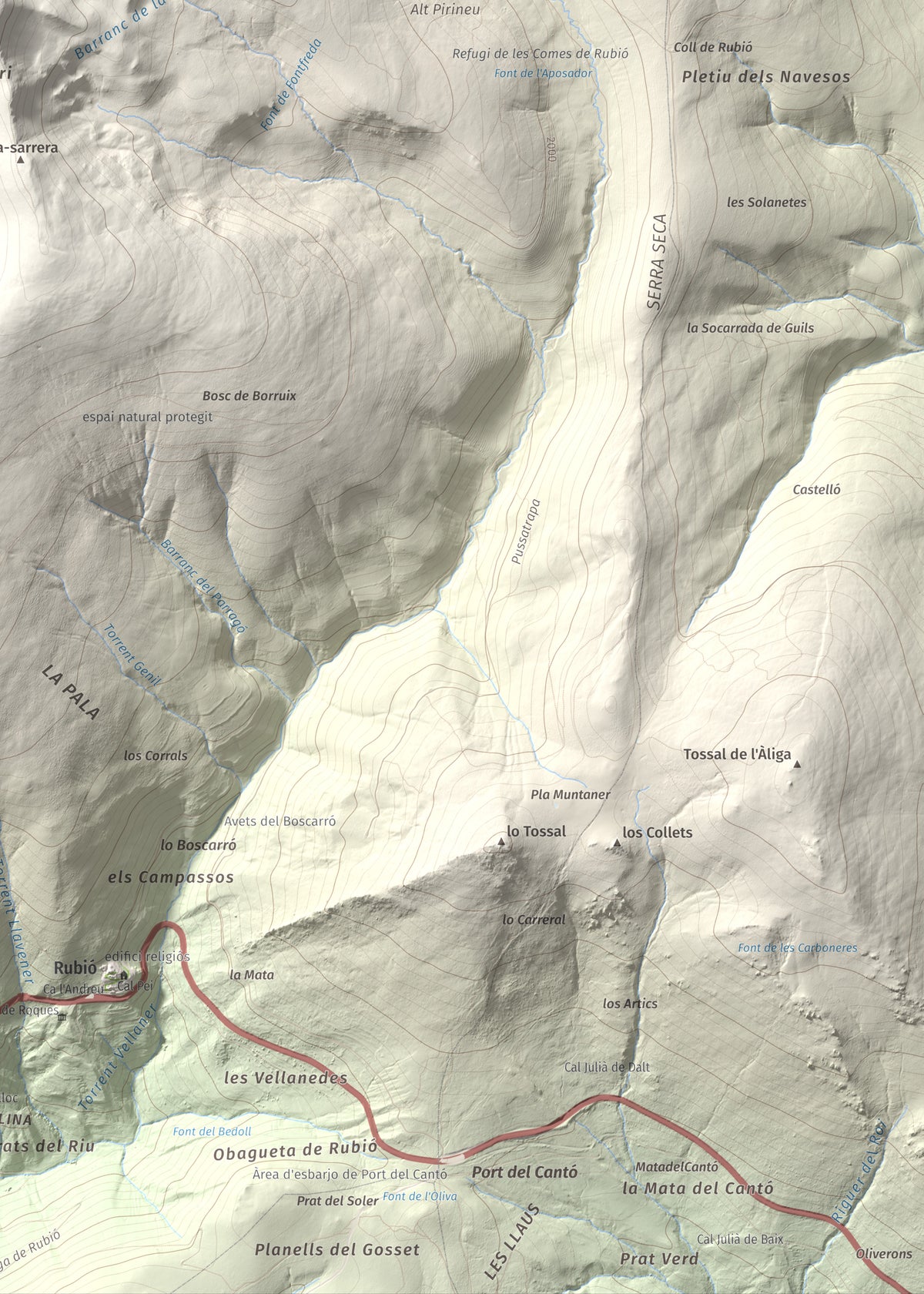 Mapa de relieve de Torreta de l'Orri, 2436 m, Pallars Sobirà, lámina 100 Cims de Trobart. Detalle de la zona inferior derecha. 50 × 70 cm.
