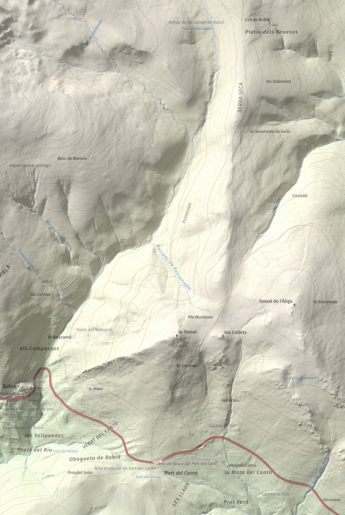 Mapa de relieve de Torreta de l'Orri, 2436 m, Pallars Sobirà, lámina 100 Cims de Trobart. Detalle de la zona inferior derecha. 61 × 91 cm.