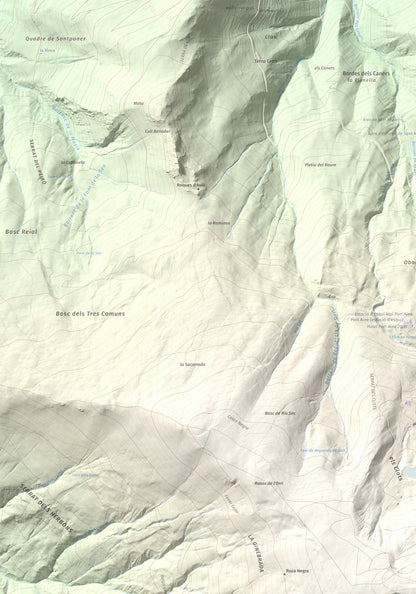 Mapa de relieve de Torreta de l'Orri, 2436 m, Pallars Sobirà, lámina 100 Cims de Trobart. Detalle de la zona superior izquierda. 70 × 100 cm.