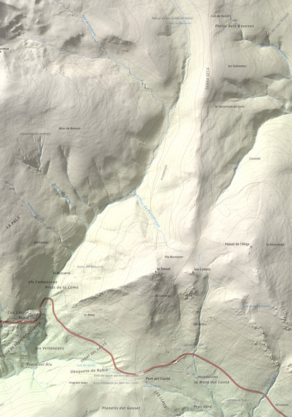 Mapa de relieve de Torreta de l'Orri, 2436 m, Pallars Sobirà, lámina 100 Cims de Trobart. Detalle de la zona inferior derecha. 70 × 100 cm.