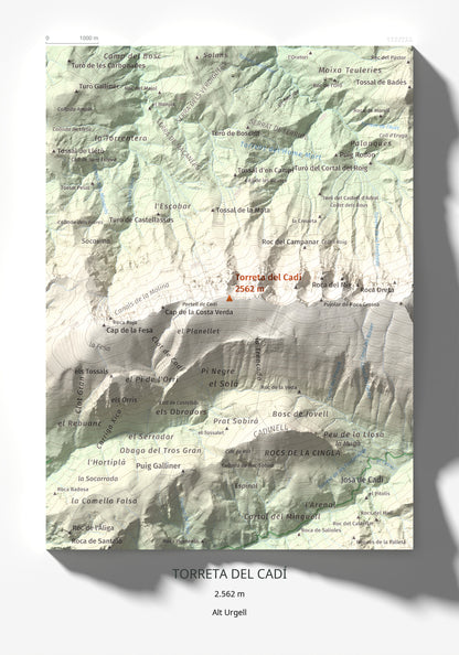 Mapa de relieve de Torreta del Cadí, 2562 m, Alt Urgell, lámina 100 Cims de Trobart 21 × 30 cm.