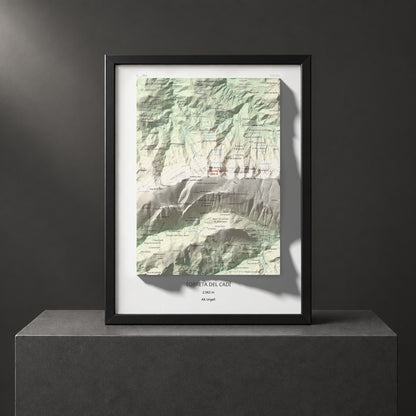 Mapa de relieve de Torreta del Cadí, 2562 m, Alt Urgell, lámina 100 Cims de Trobart. Presentación enmarcada. 30 × 40 cm.