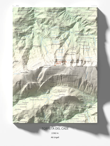 Mapa de relieve de Torreta del Cadí, 2562 m, Alt Urgell, lámina 100 Cims de Trobart 30 × 40 cm.