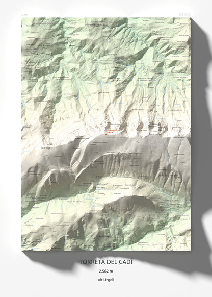 Mapa de relieve de Torreta del Cadí, 2562 m, Alt Urgell, lámina 100 Cims de Trobart 50 × 70 cm.
