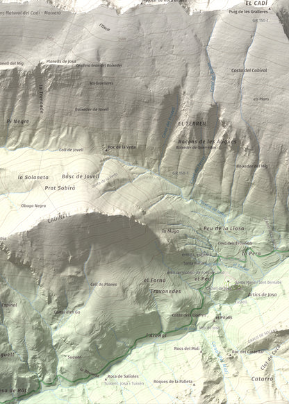 Mapa de relieve de Torreta del Cadí, 2562 m, Alt Urgell, lámina 100 Cims de Trobart. Detalle de la zona inferior derecha. 50 × 70 cm.