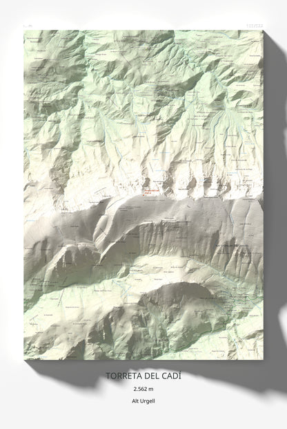 Mapa de relieve de Torreta del Cadí, 2562 m, Alt Urgell, lámina 100 Cims de Trobart 61 × 91 cm.