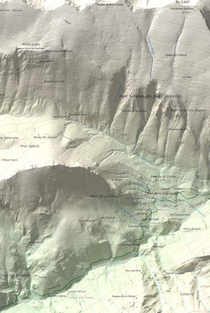 Mapa de relieve de Torreta del Cadí, 2562 m, Alt Urgell, lámina 100 Cims de Trobart. Detalle de la zona inferior derecha. 61 × 91 cm.