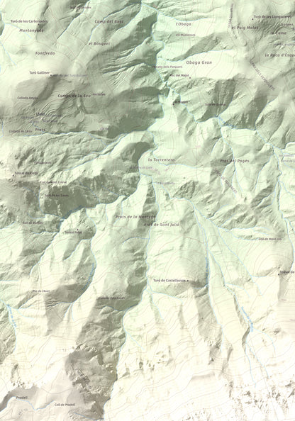 Mapa de relieve de Torreta del Cadí, 2562 m, Alt Urgell, lámina 100 Cims de Trobart. Detalle de la zona superior izquierda. 70 × 100 cm.