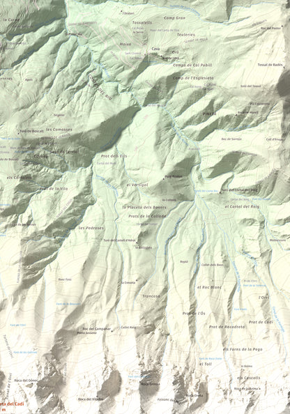 Mapa de relieve de Torreta del Cadí, 2562 m, Alt Urgell, lámina 100 Cims de Trobart. Detalle de la zona superior derecha. 70 × 100 cm.
