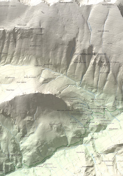 Mapa de relieve de Torreta del Cadí, 2562 m, Alt Urgell, lámina 100 Cims de Trobart. Detalle de la zona inferior derecha. 70 × 100 cm.