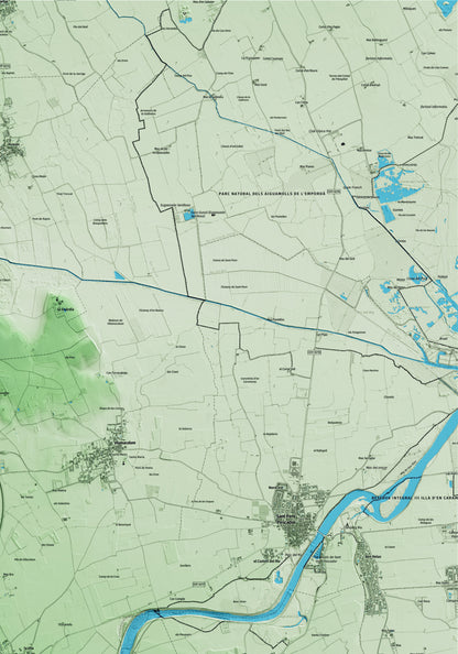 Mapa artístico del relieve de Torroella de Fluvià, al Alt Empordà, con 15 km de entorno y base topográfica ICGC. Detalle de la zona superior derecha.