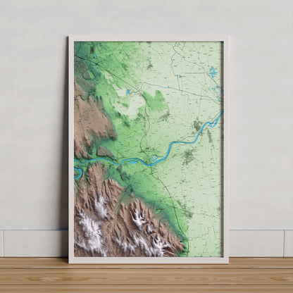 Mapa artístico del relieve de Torroella de Fluvià, al Alt Empordà, con 15 km de entorno y base topográfica ICGC. Presentación enmarcada.