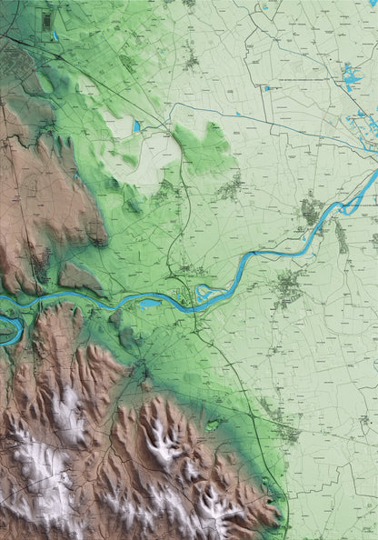 Mapa artístico del relieve de Torroella de Fluvià, al Alt Empordà, con 15 km de entorno y base topográfica ICGC