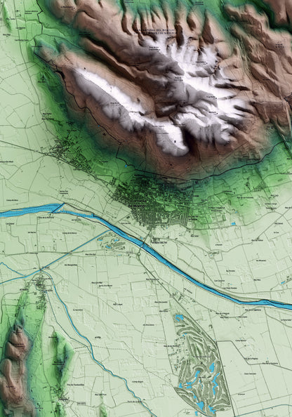 Mapa artístico del relieve de Torroella de Montgrí, al Baix Empordà, con 15 km de entorno y base topográfica ICGC. Detalle de la zona central.