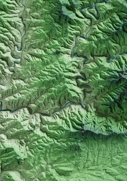 Mapa artístico del relieve de Torroja del Priorat, al Priorat, con 15 km de entorno y base topográfica ICGC. Detalle de la zona inferior izquierda.