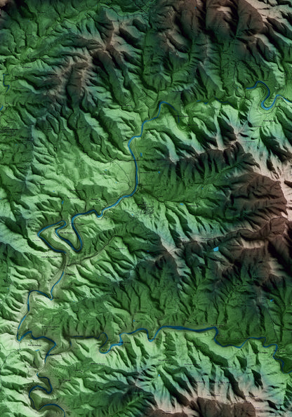 Mapa artístico del relieve de Torroja del Priorat, al Priorat, con 15 km de entorno y base topográfica ICGC. Detalle de la zona central.