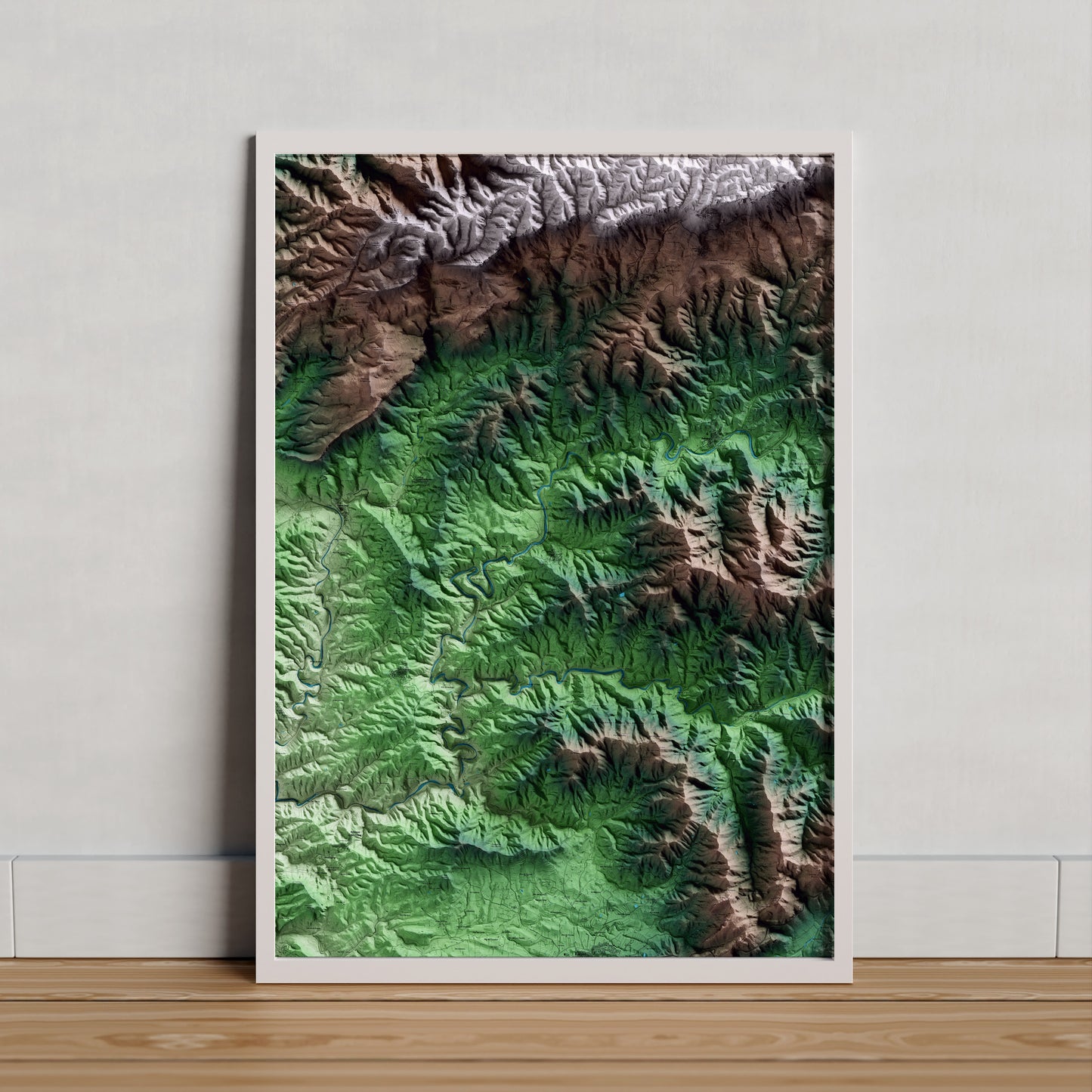 Mapa artístico del relieve de Torroja del Priorat, al Priorat, con 15 km de entorno y base topográfica ICGC. Presentación enmarcada.