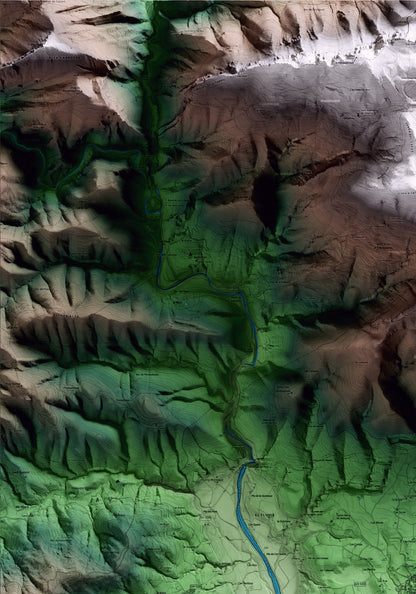 Mapa artístico del relieve de Tortellà, a la Garrotxa, con 15 km de entorno y base topográfica ICGC. Detalle de la zona superior izquierda.