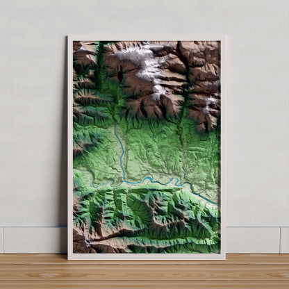 Mapa artístico del relieve de Tortellà, a la Garrotxa, con 15 km de entorno y base topográfica ICGC. Presentación enmarcada.