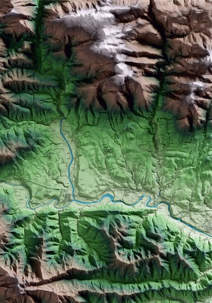 Mapa artístico del relieve de Tortellà, a la Garrotxa, con 15 km de entorno y base topográfica ICGC
