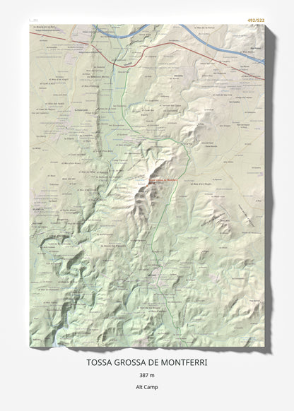 Mapa de relieve de Tossa Grossa de Montferri, 387 m, Alt Camp, lámina 100 Cims de Trobart 50 × 70 cm.