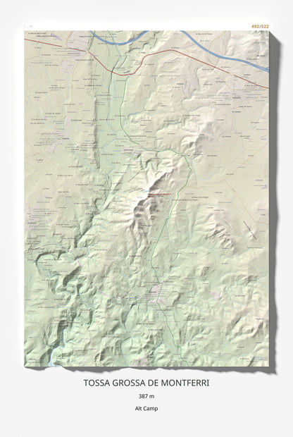 Mapa de relieve de Tossa Grossa de Montferri, 387 m, Alt Camp, lámina 100 Cims de Trobart 61 × 91 cm.