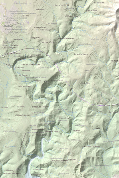 Mapa de relieve de Tossa Grossa de Montferri, 387 m, Alt Camp, lámina 100 Cims de Trobart. Detalle de la zona inferior izquierda. 61 × 91 cm.