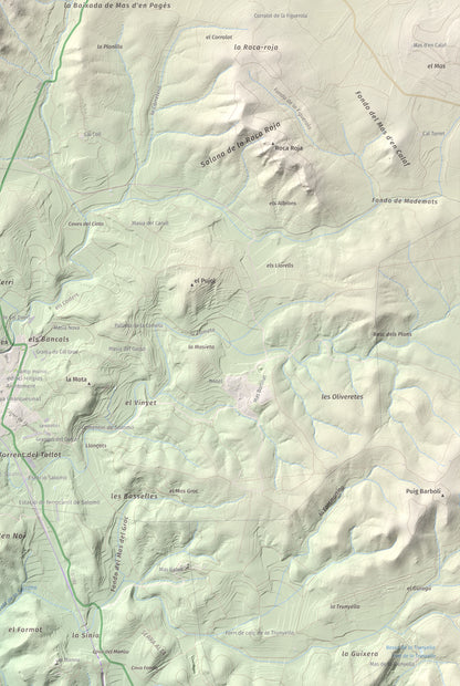 Mapa de relieve de Tossa Grossa de Montferri, 387 m, Alt Camp, lámina 100 Cims de Trobart. Detalle de la zona inferior derecha. 61 × 91 cm.