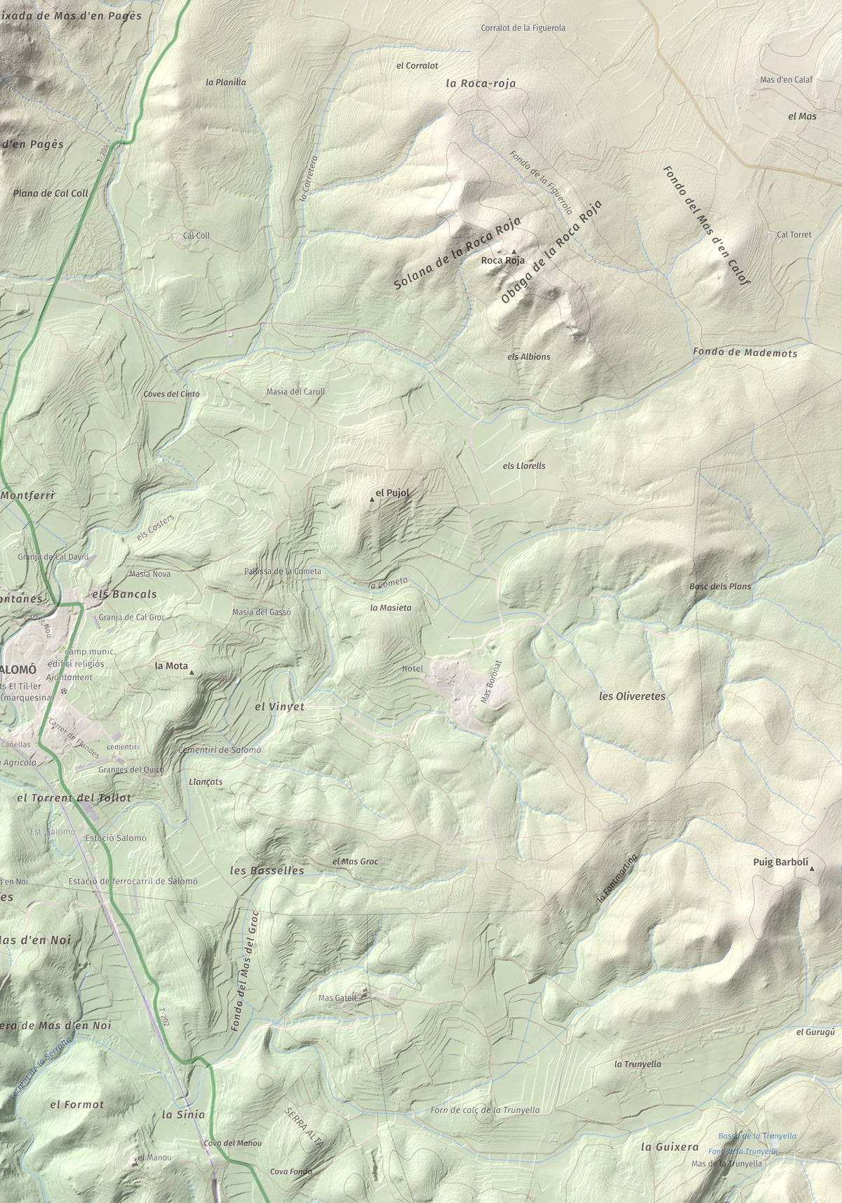 Mapa de relieve de Tossa Grossa de Montferri, 387 m, Alt Camp, lámina 100 Cims de Trobart. Detalle de la zona inferior derecha. 70 × 100 cm.
