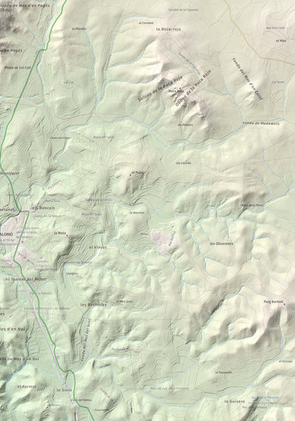Mapa de relieve de Tossa Grossa de Montferri, 387 m, Alt Camp, lámina 100 Cims de Trobart. Detalle de la zona inferior derecha. 70 × 100 cm.